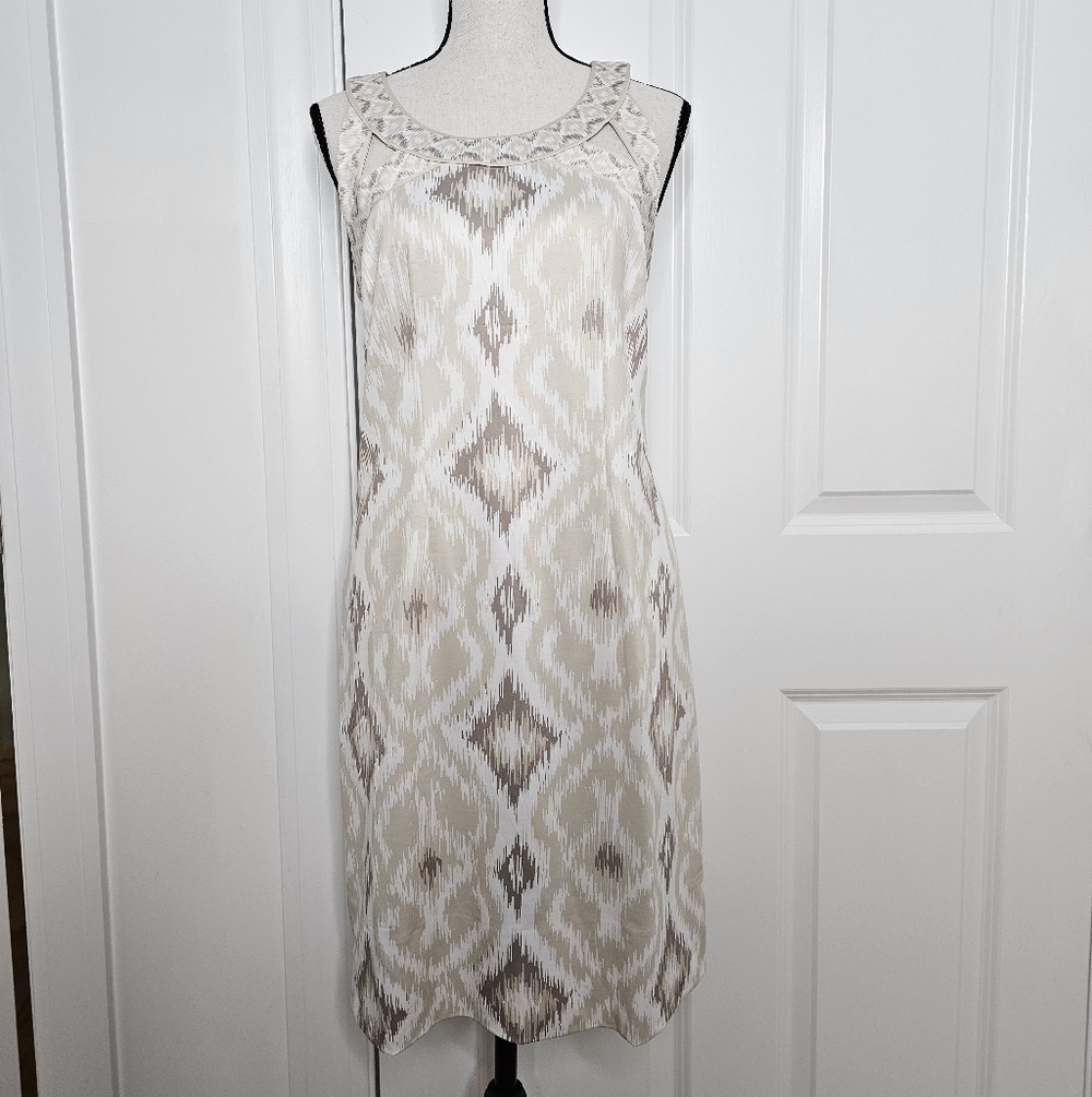 Gretchen Scott Designs Cream and Tan Midi Dress